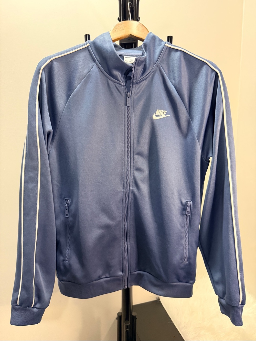 Nike Gray-Blue Athletic Track Jacket with White Piping